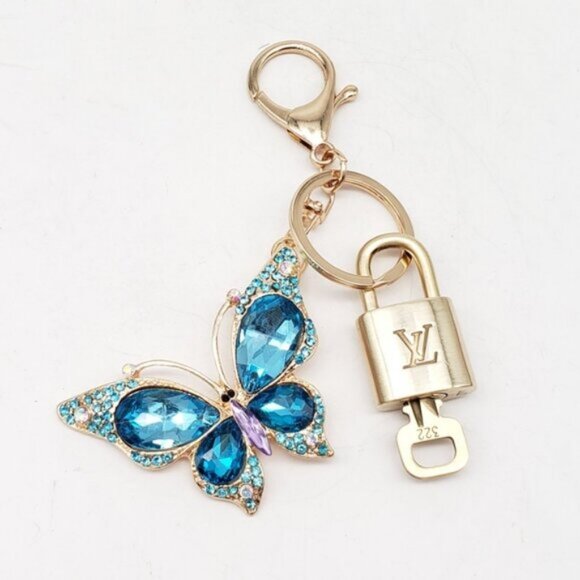 Authentic Louis Vuitton Lock & Key W/ Unbranded Elegant Blue Butterfly Keychain - Picture 1 of 8